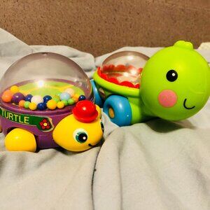 1980s vtg Lot Fisher Price Popper Turtle Toy & Walking Turtle PushAlong Pop Ball